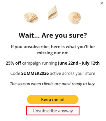 Pop in confirmation